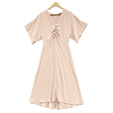 Vanessa Bruno Dress Womens 40 Pink Ruched V Neck Hi-Low A-Line Kimono Sleeve