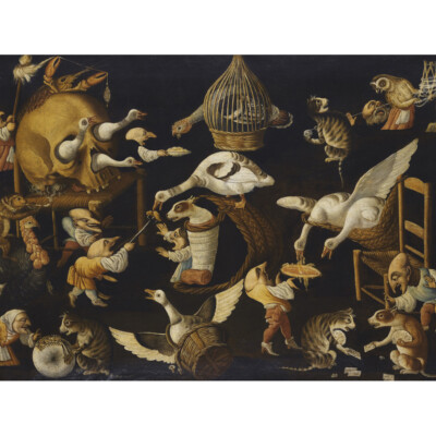 Meisterei Groteske Tiere Katzen Vögel Gemälde Leinwand Kunstdruck Poster