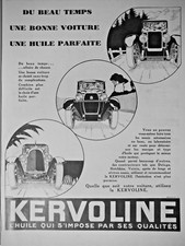 PUBLICITÉ DE PRESSE 1929 KERVOLINE L'HUILE QUI S'IMPOSE PAR SES QUALITÉS