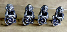 VTG Arthur Court African Animal Napkin Rings Set Of 4 Pewter Monkey