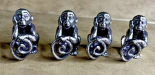 VTG Arthur Court African Animal Napkin Rings Set Of 4 Pewter Monkey