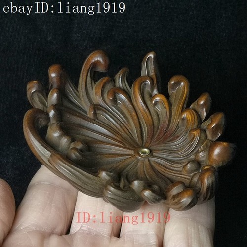 china 3.6" boxwood hand carved Chrysanthemum flower Incense stand decoration - Picture 3 of 8