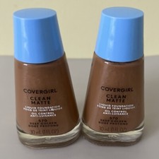 Lot Of 2 CoverGirl Clean Matte Liquid Foundation 570 Deep Golden, Oil Control