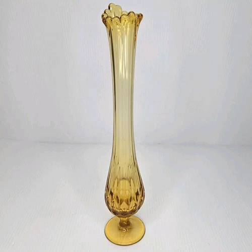 Fenton Swung Vase Thumbprint Amber Stretch Pedestal Footed MCM 17"
