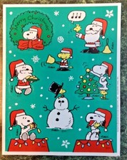 VTG 80s Hallmark PEANUTS Christmas SANTA Sticker Sheet SNOOPY WOODSTOCK Rare