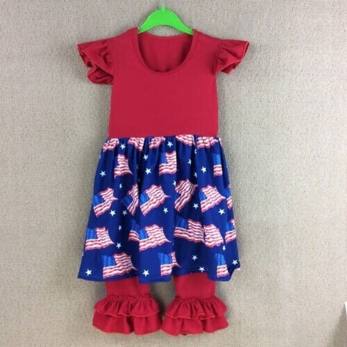 NEW Girls Boutique Ruffle Patriotic 4th of July Dress Ruffle Leggings Outfit 5-6