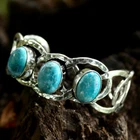 925 Sterling Silver Caribbean Larimar Gemstone Handmade Jewelry Bangle Sz 7-8