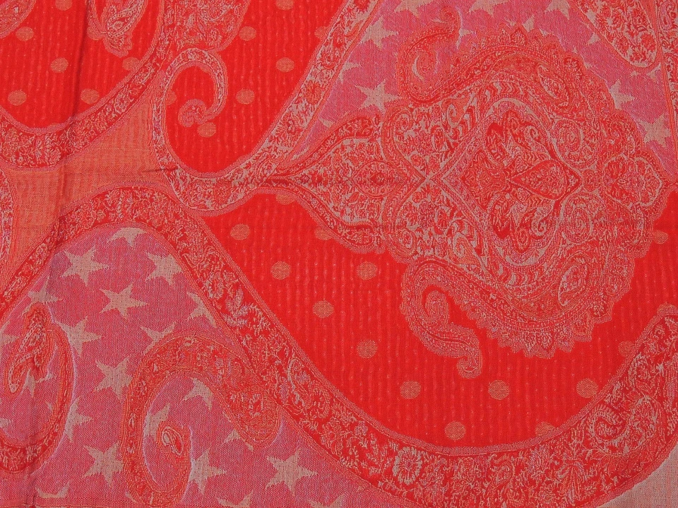 Red Paisley Wool Table Overlay Woven Ethnic Tablecloth Kashmir Topper 54"x60" - Image 3 of 4