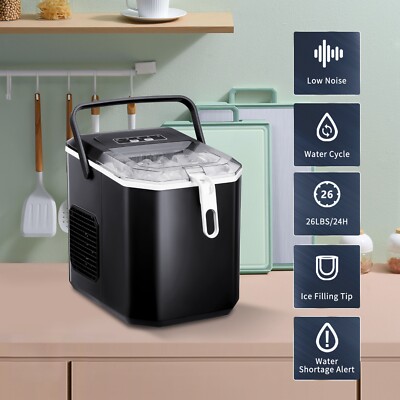 LHRIVER Countertop Ice Maker, Portable Ice Machine with Handle, 26Lbs/24H, 9 Cub