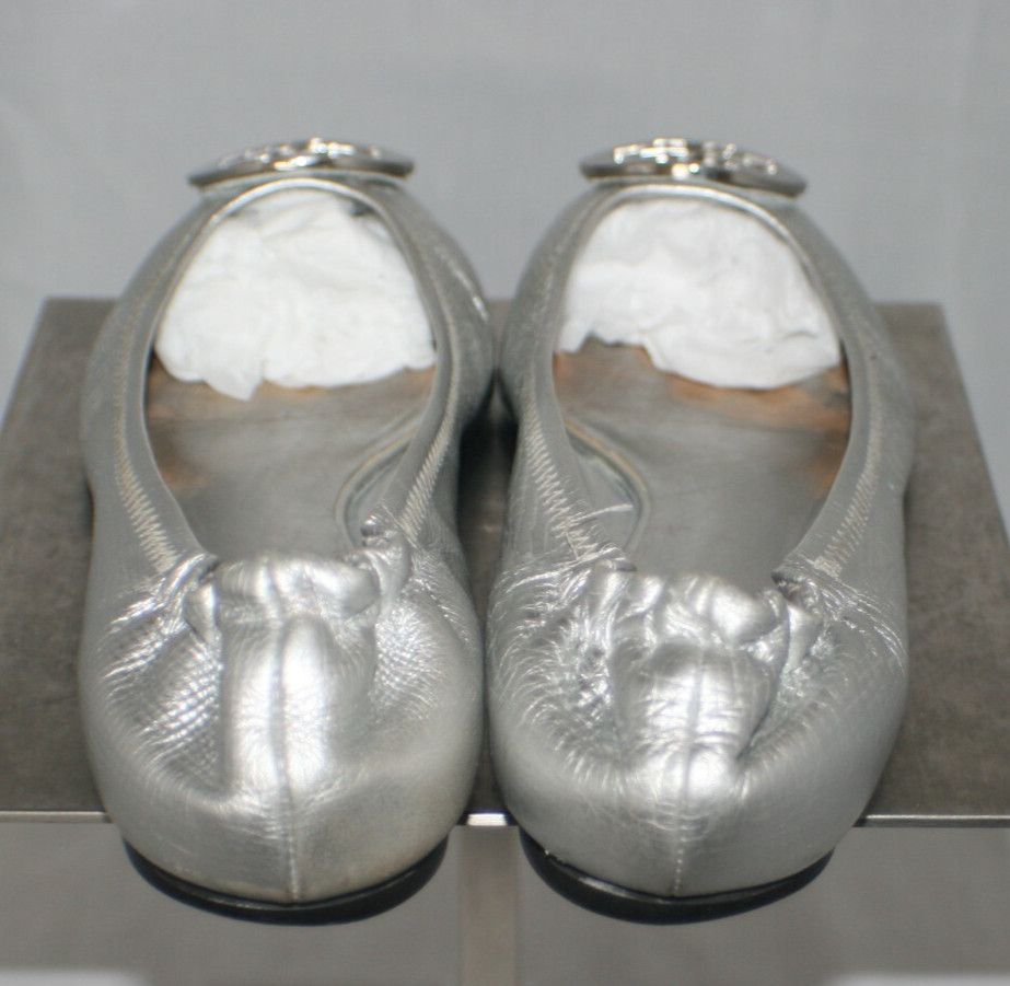 Tory Burch Solid Metallic Silver Leather Ballerin… - image 6