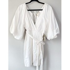 New Altar'd State Womens Mini Dress M White Cotton Puff Sleeve Cottage Bride