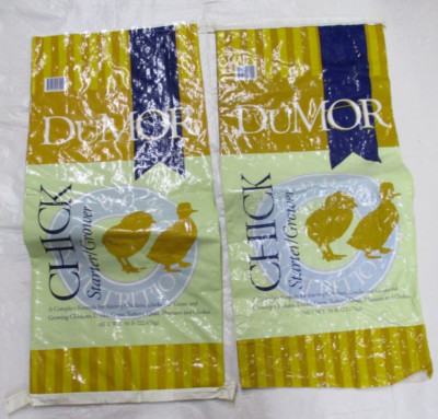 2 Empty Poultry Feed Bags - Woven Plastic Crafts Repurposing - Baby Chick/Duck