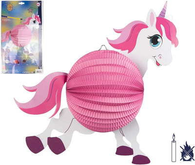 13434 - Motivlaterne, Einhorn, Durchmesser 20 Cm, Schwer Entflammbar, Ohne Kerze