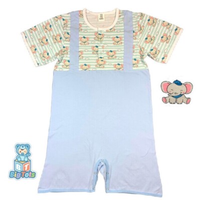 Adult 2in1 snap crotch romper Baby Blue and Boy Elephants