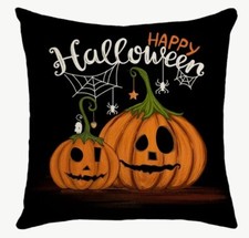 Happy Halloween Pumpkin Spooky Fun Linen Halloween Throw Pillow Cover Home Decor