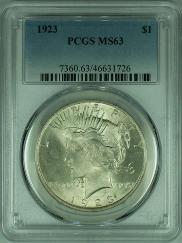 1923 Peace Silver Dollar S$1 Coin  PCGS MS-63   (37A)