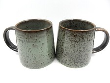 Set of 2 Reactive Glaze Creme Brulee Mugs in Sage and Freckles.
