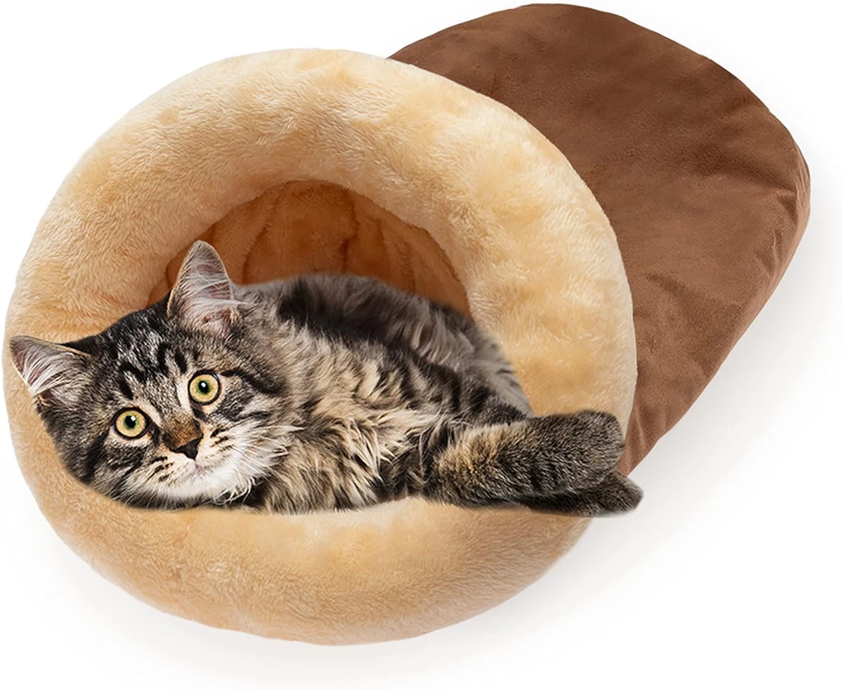 FLYSTAR Cat Bed Cave Soft Covered Cat Bed for Indoor Faux Suede Self Warming