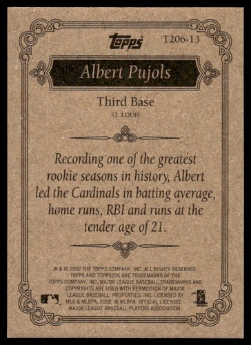 2002 Topps 206 Team Series 1 Albert Pujols St. Louis Cardinals #T206-13 - Picture 2 of 2