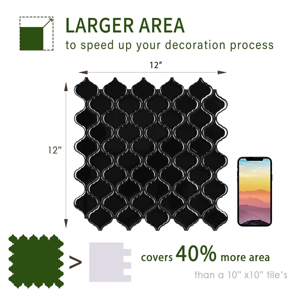 STICKGOO Arabesque Tile Peel and Stick Backsplash, 12”X12” Backsplash
