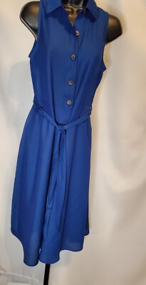 Good Luck Gem Button Down Belted Collard Dress - Blue - XS