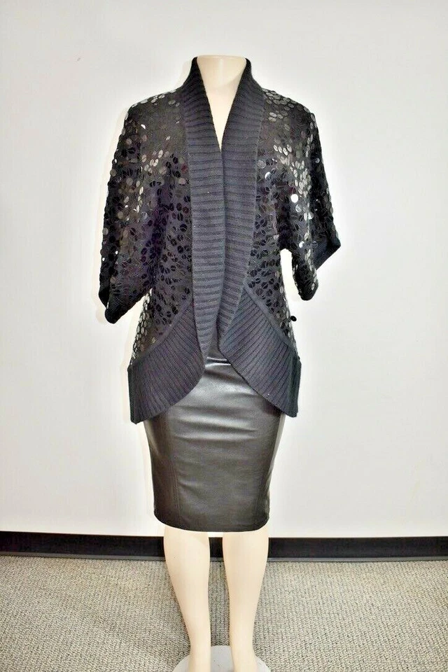 Twelve Black Viscose Beaded Jacket/Sweater Size Medium On Sale sn - Image 4 of 4