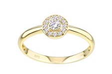 9ct Yellow Gold Cz Stone Set Halo Engagement Ring by Citerna