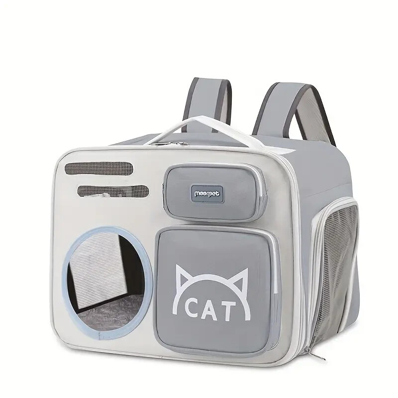 Borsa Zaino Trasportino  Portatile Traspirante per Gatti Cuccioli Grigio And
