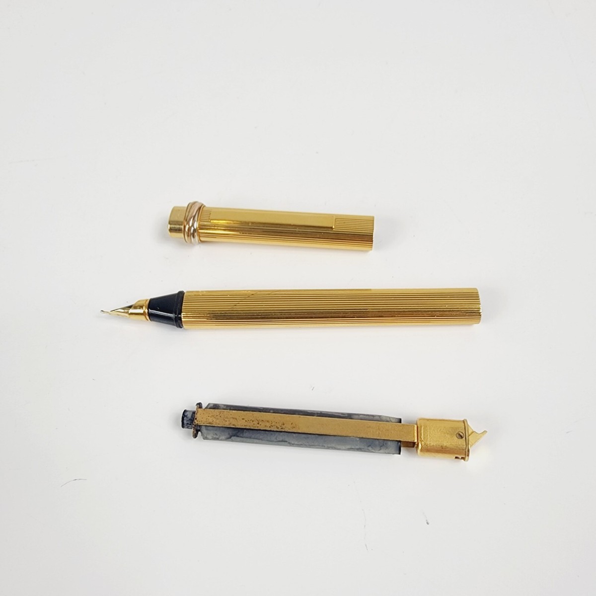 カルティエ　万年筆　Cartier Les Must ゴールド Vintage Cartier Les Must Gold Tone Trinity Fountain Pen w/ Box | eBay