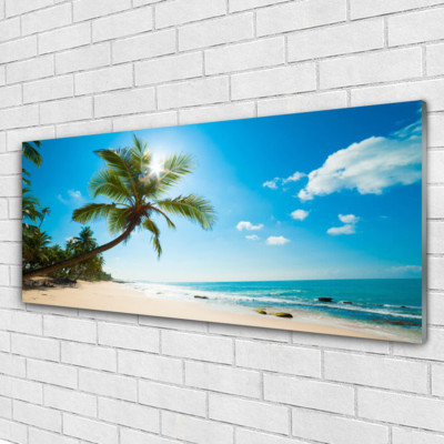 Tulup Wandbild Druck unter Glas 125x50 Palmen Strand Meer