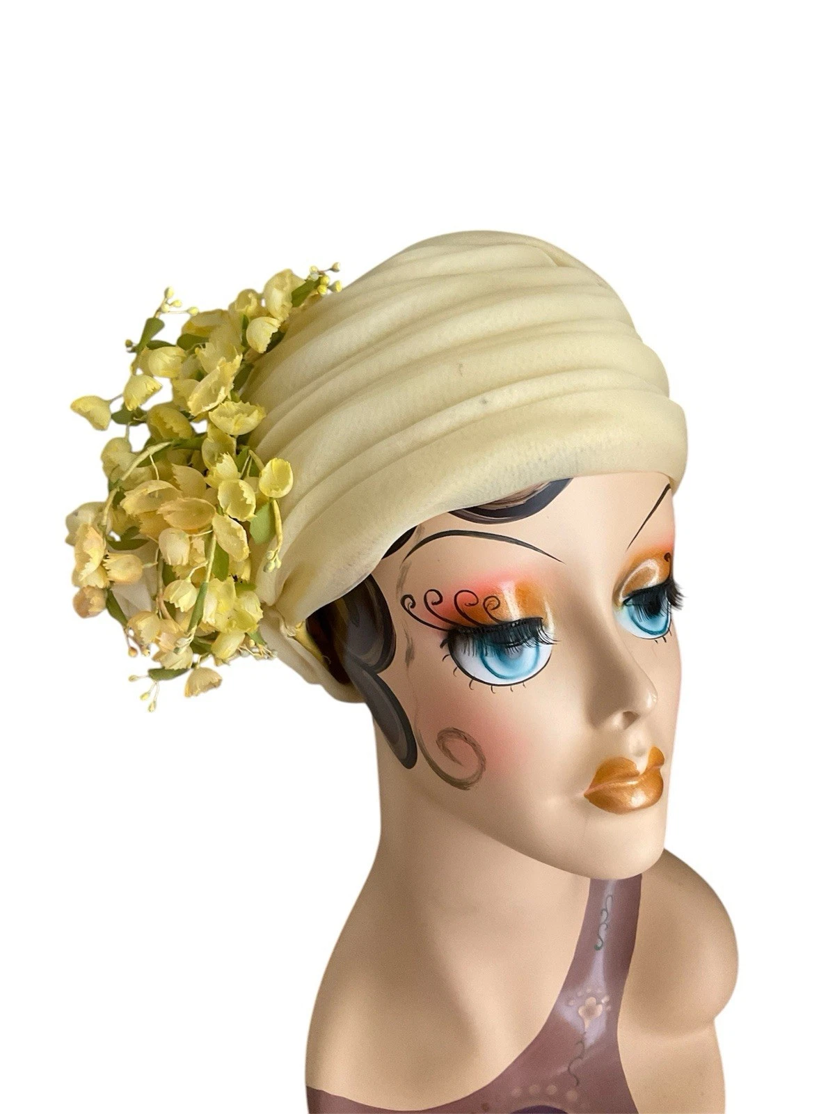 Chapeau vintage années 50 60 Christian Dior Chapeaux Paris New York fleurs jaunes organza