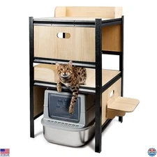 Stylish Cat Litter Box Enclosure with Double Shelves - Metal Frame Furniture
