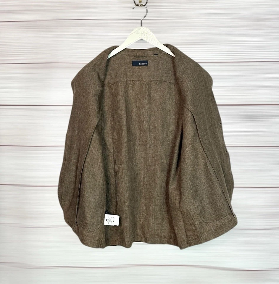 Blazer de lino LARDINI sin forro parche bolsillo marrón topo ligero Italia para hombre XL Foto 2 de 4