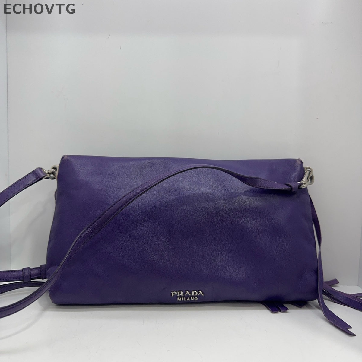 PRADA Purple Fringe Double Buckle Shoulder Crossbody Bag For Women