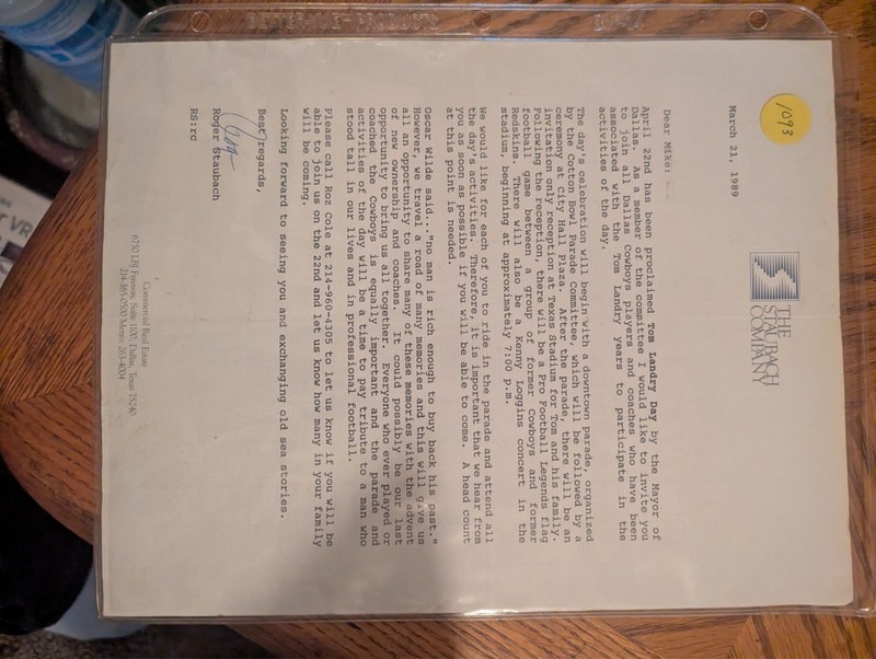 roger staubach autograph letter