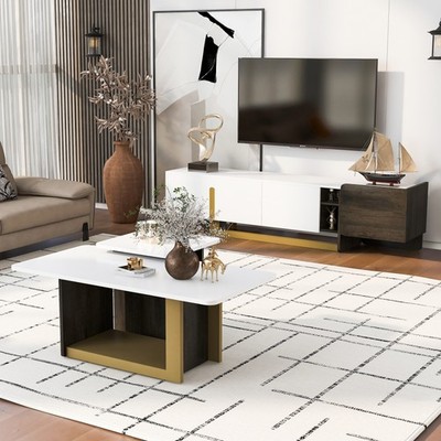 VIBE HAUS Modern Light Luxury TV Stand and Coffee Table Set of 2, Modern TV Co