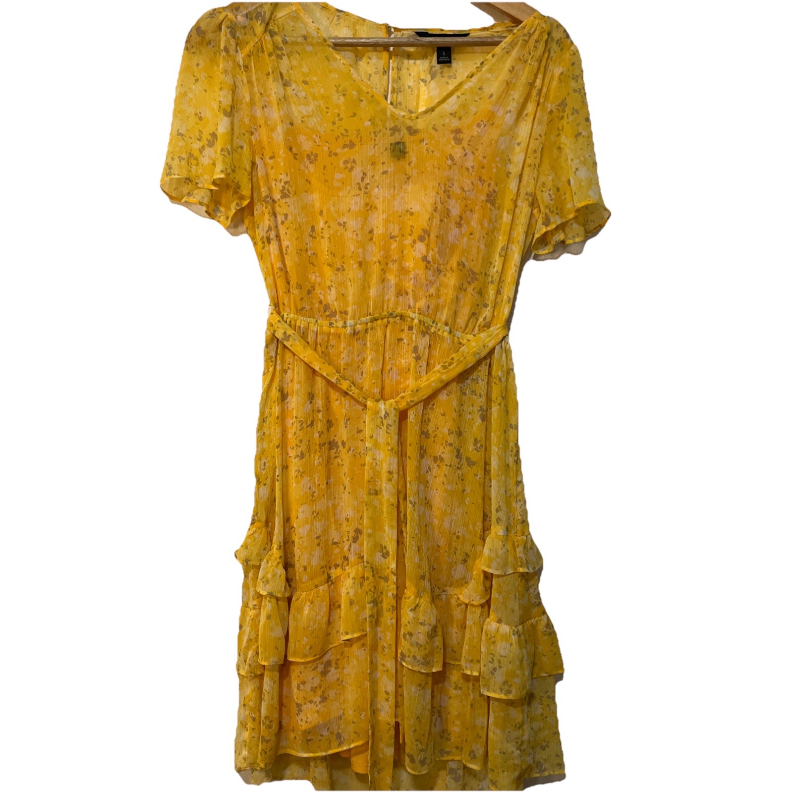 Simple Vera Wang Yellow Floral Flowy Dress Cottage Core Fairy Core Sz S