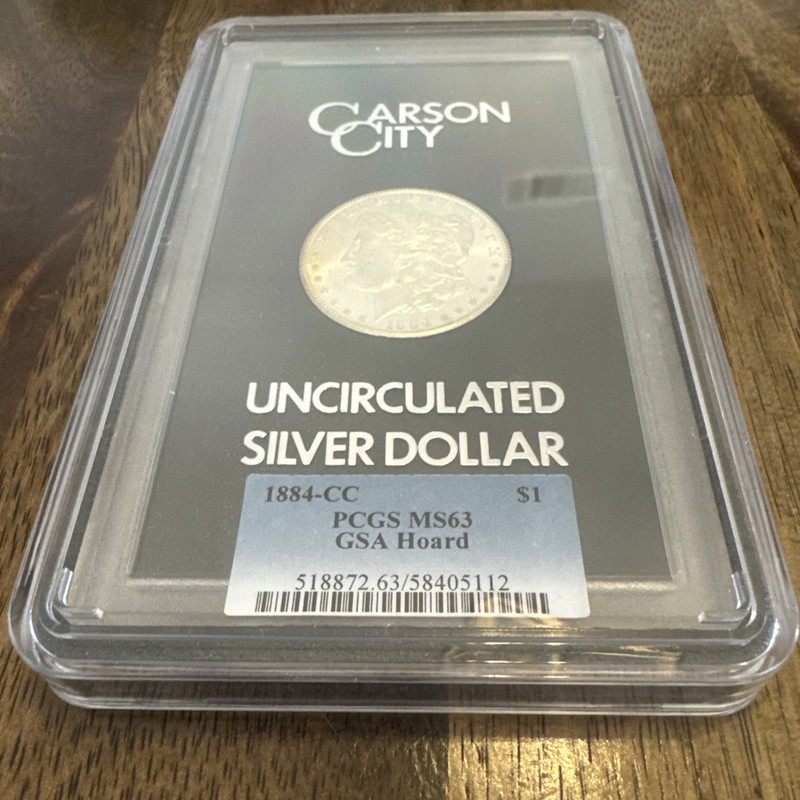 1884-CC Morgan Silver Dollar PCGS MS63 GSA Hoard Carson City Original GSA Holder
