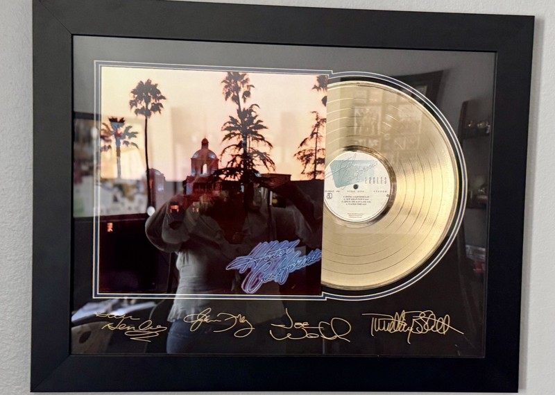 The Eagles Autographed Hotel California Gold Record Framed Display