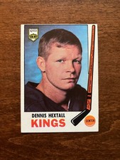 1969-70 Topps Hockey Set Break, #107 Dennis Hextall, VGEX-EX (miscut)