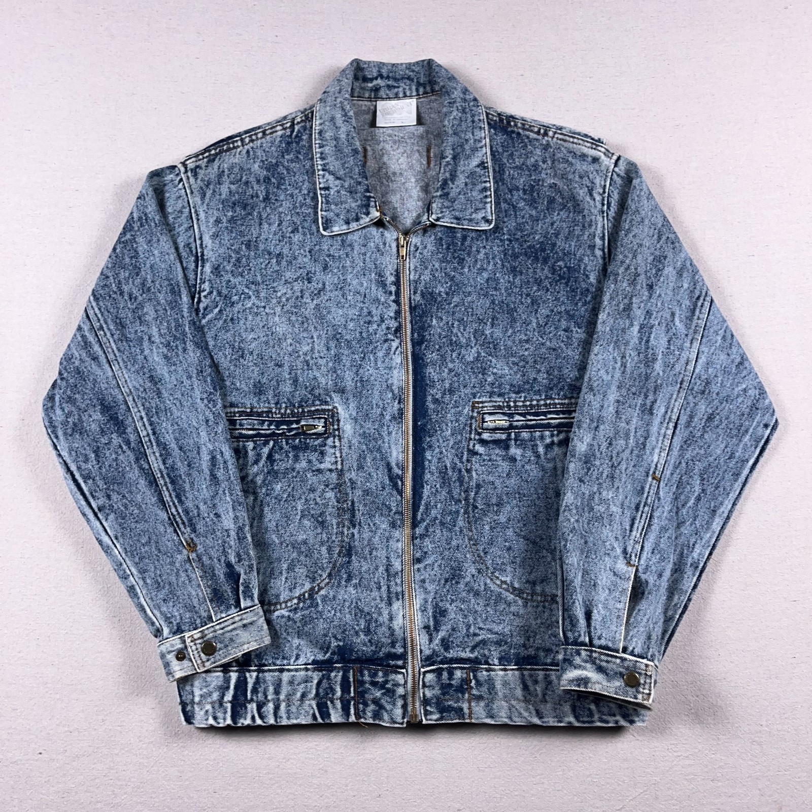 Jacket Mens Large Acid Wash Denim Trucker Full Zip 80s 90s