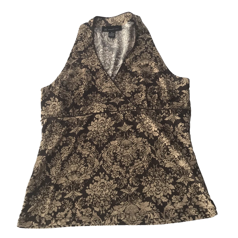 Top Babydoll Y2K INC Mediano Floral Cuentas Marrón Salir Mcbling Rave Indie Foto 2 de 4