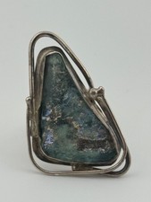 Sterling Silver 925 Modernist Roman Glass Ring Adjustable READ Crack