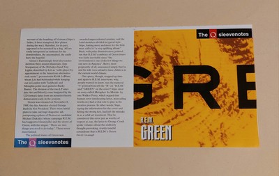 The Q Sleevenotes R.E.M Green 1992 Vintage Mag Freebie CD Insert 