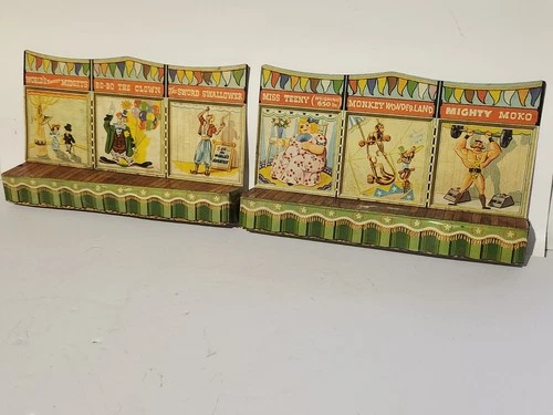 1950s Tin Pair Marx Playset Circus Stages With Sideshow Banners