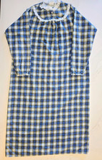 Vintage Blue Plaid Flannel Nightgown Grannycore Cottagecore Sz Large 3/4 Sleeve