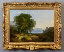 William Traies (17891872) Golden Evening Light Landscape, Antique Oil Painting