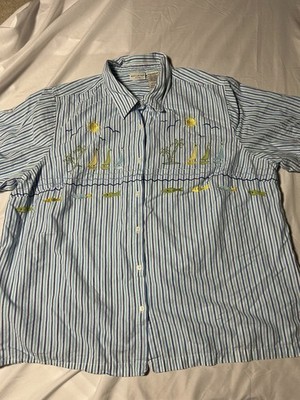 Vintage White Stag Women s Shirt 22W/24W  Nautical Cottagecore Embroidered