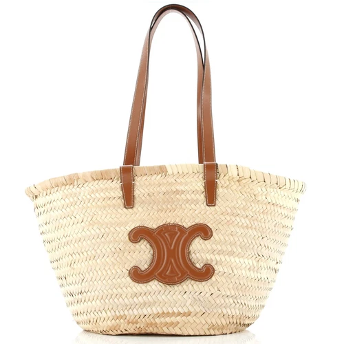 Celine Triomphe Basket Shoulder Bag Raffia with Leather Large