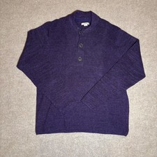 32 Bar Blues Mens Purple Cotton Henley Sweater Mock Neck Marled Knit Large